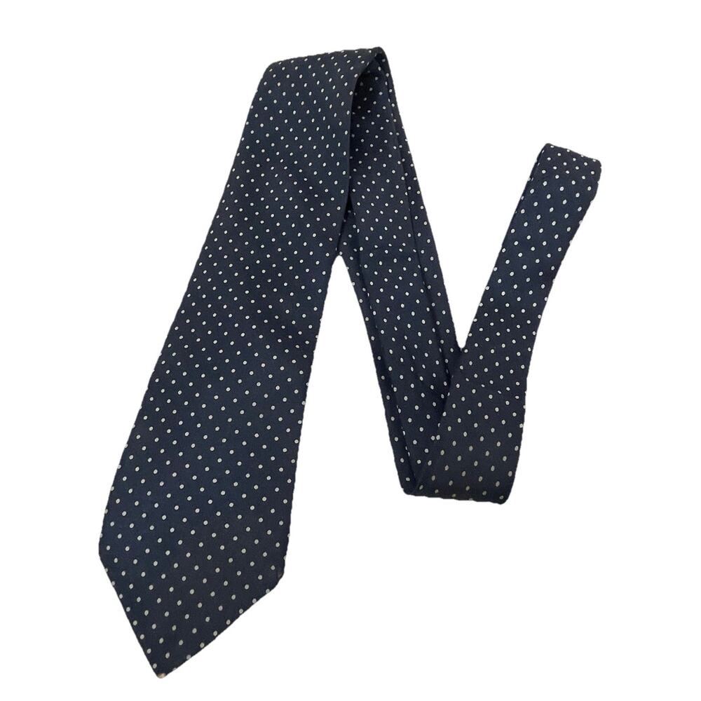 VTG T.M. Lewin & Sons London UK 100% Silk Skinny Tie Navy/White Polka Dot Dapper